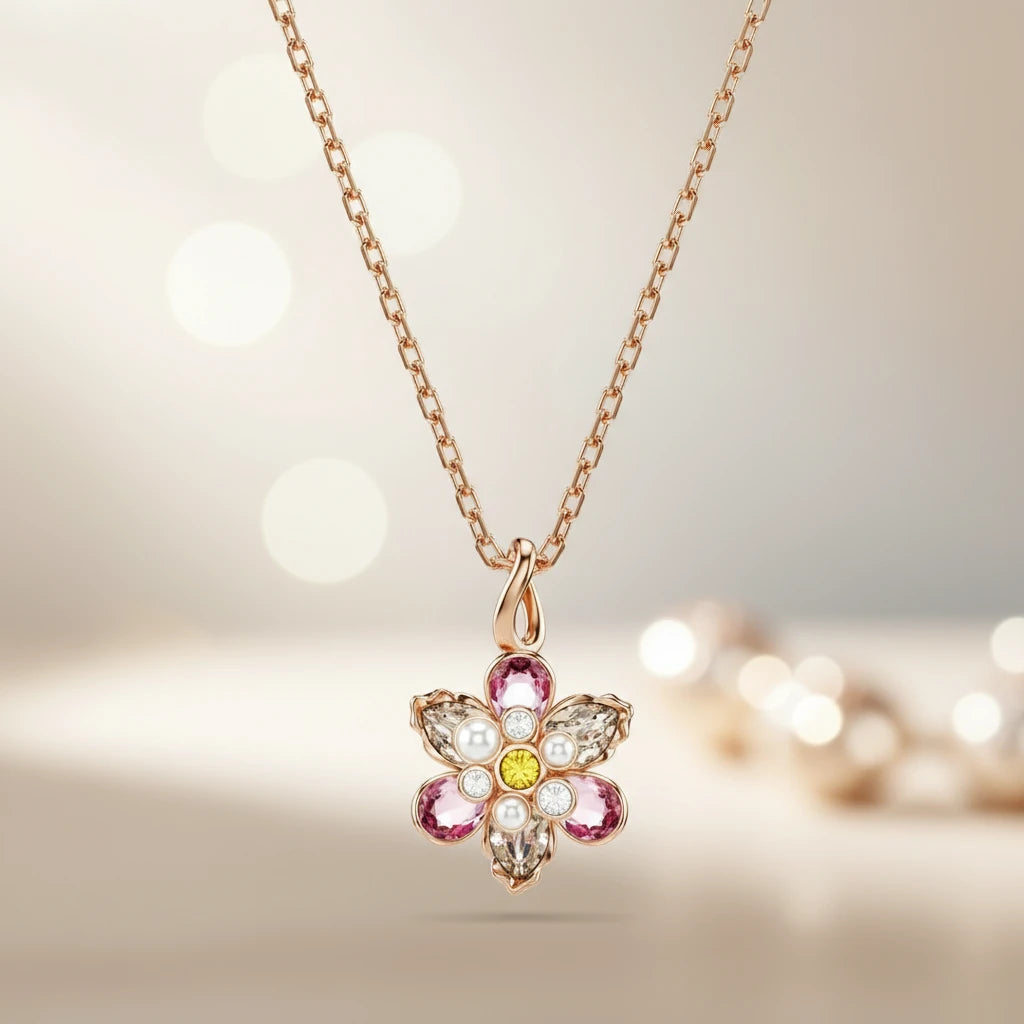 Colar Laura – Delicadeza Floral com Cristais